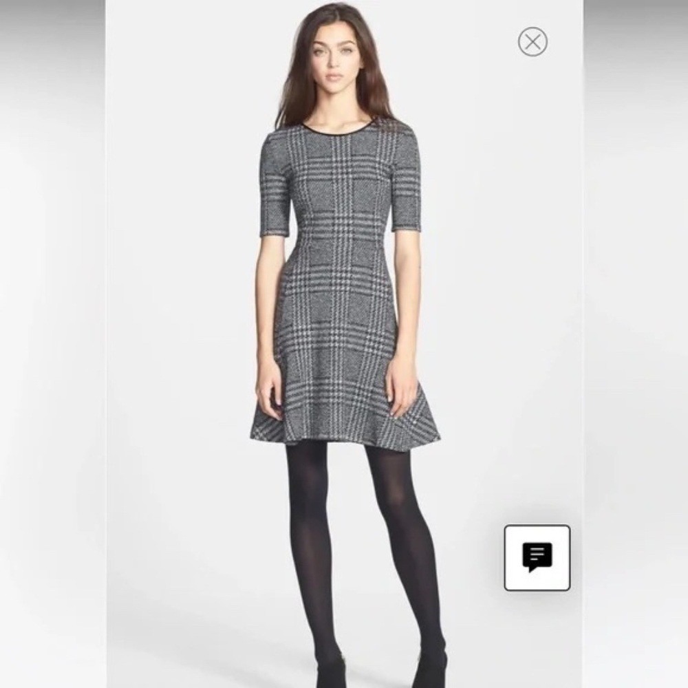 THEORY 'NIKAY" WOMEN'S HOUNDSTOOTH SHORT SLEEVE DRESS SIZE 8 EXCELLENT CONDITION